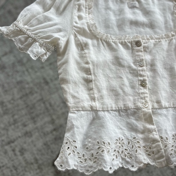 New Aritzia Wilfred Arwen White Linen Embroidered Peplum Summer Blouse Sz 2 - Picture 11 of 11